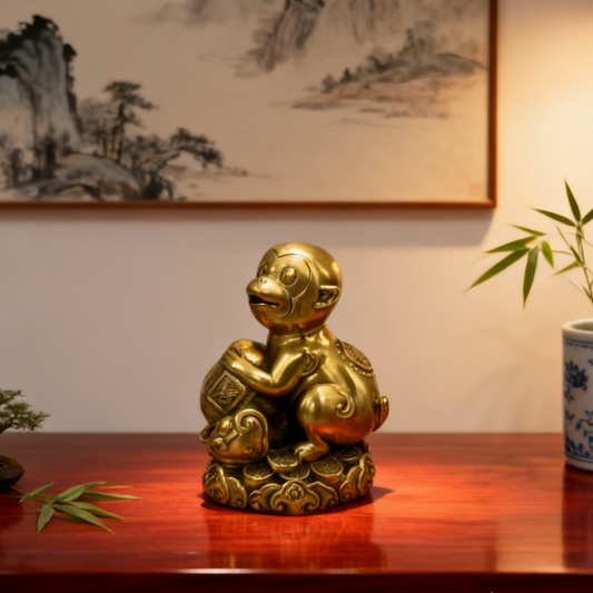 Brass Zodiac Monkey Statue – Feng Shui Cleverness & Prosperity Charm