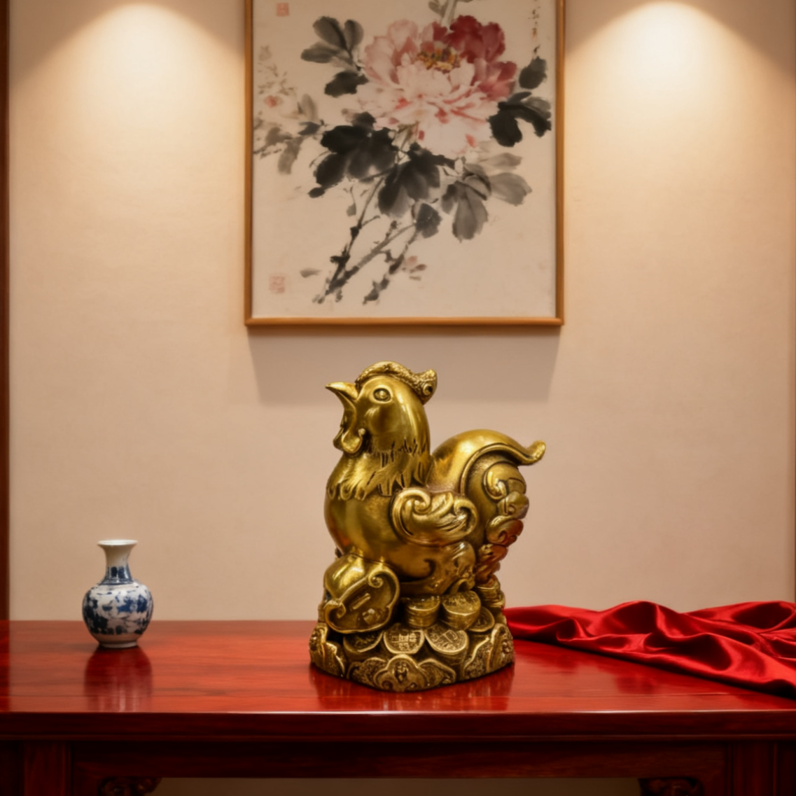 Brass Zodiac Rooster Statue – Feng Shui Success & Clarity Decor
