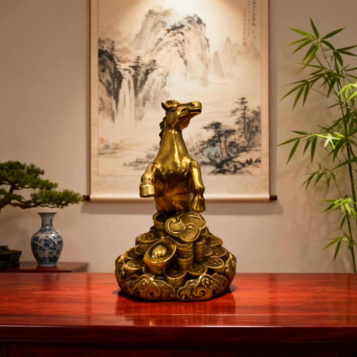 Brass Zodiac Horse Statue – Feng Shui Power Symbol of Success, Drive & Vitality