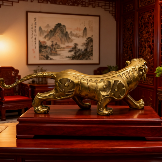 Solid Brass Tiger Statue – Feng Shui Guardian of Strength & Protection | Leadership & Success Gift for Home, Dorm, or Office