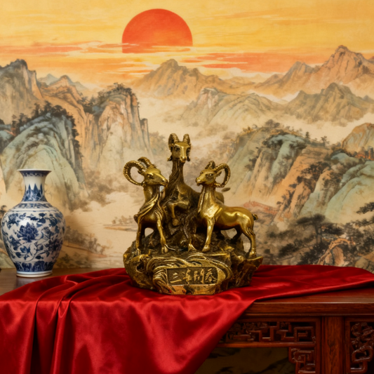 Brass Three Rams Statue – San Yang Kai Tai Feng Shui Prosperity Decor