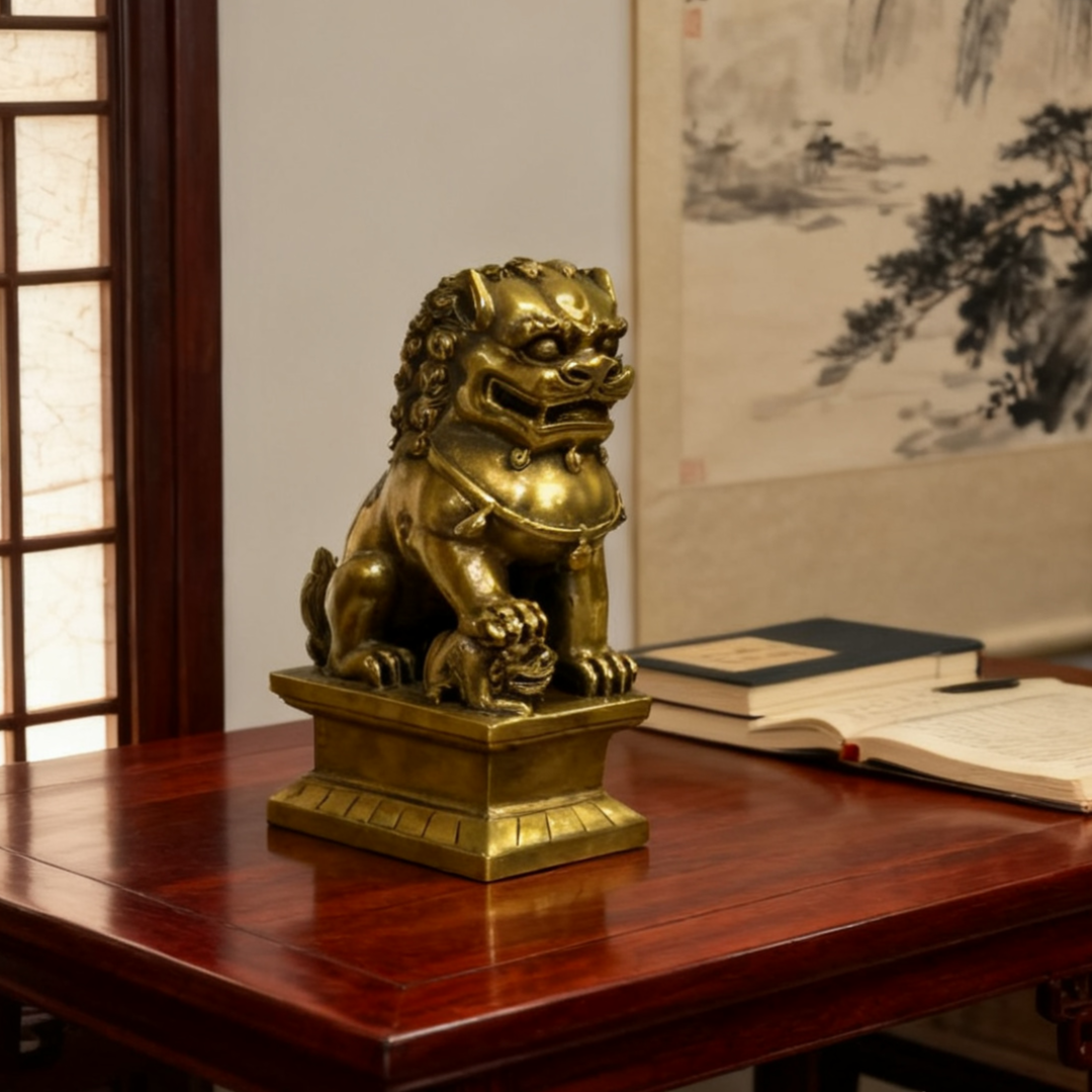 Brass Guardian Lions (Fu Dogs) – Feng Shui Home Protection Statues (Pair)
