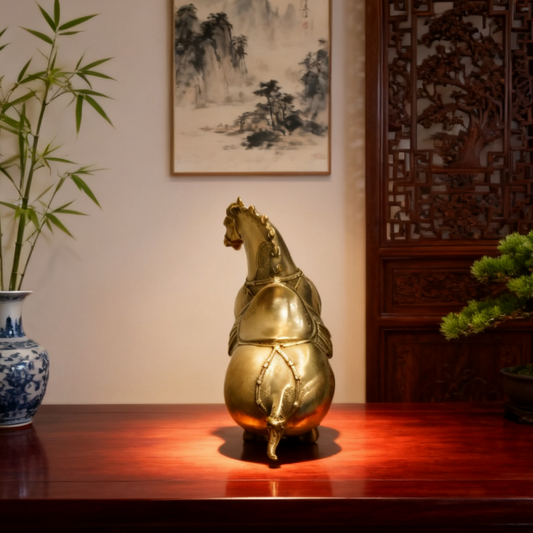 Solid Brass Horse Figurine | Tang Dynasty Inspired Feng Shui Decor | Autumn & Dorm Accent Gift