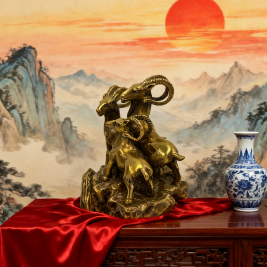 Brass Three Rams Statue – San Yang Kai Tai Feng Shui Prosperity Decor