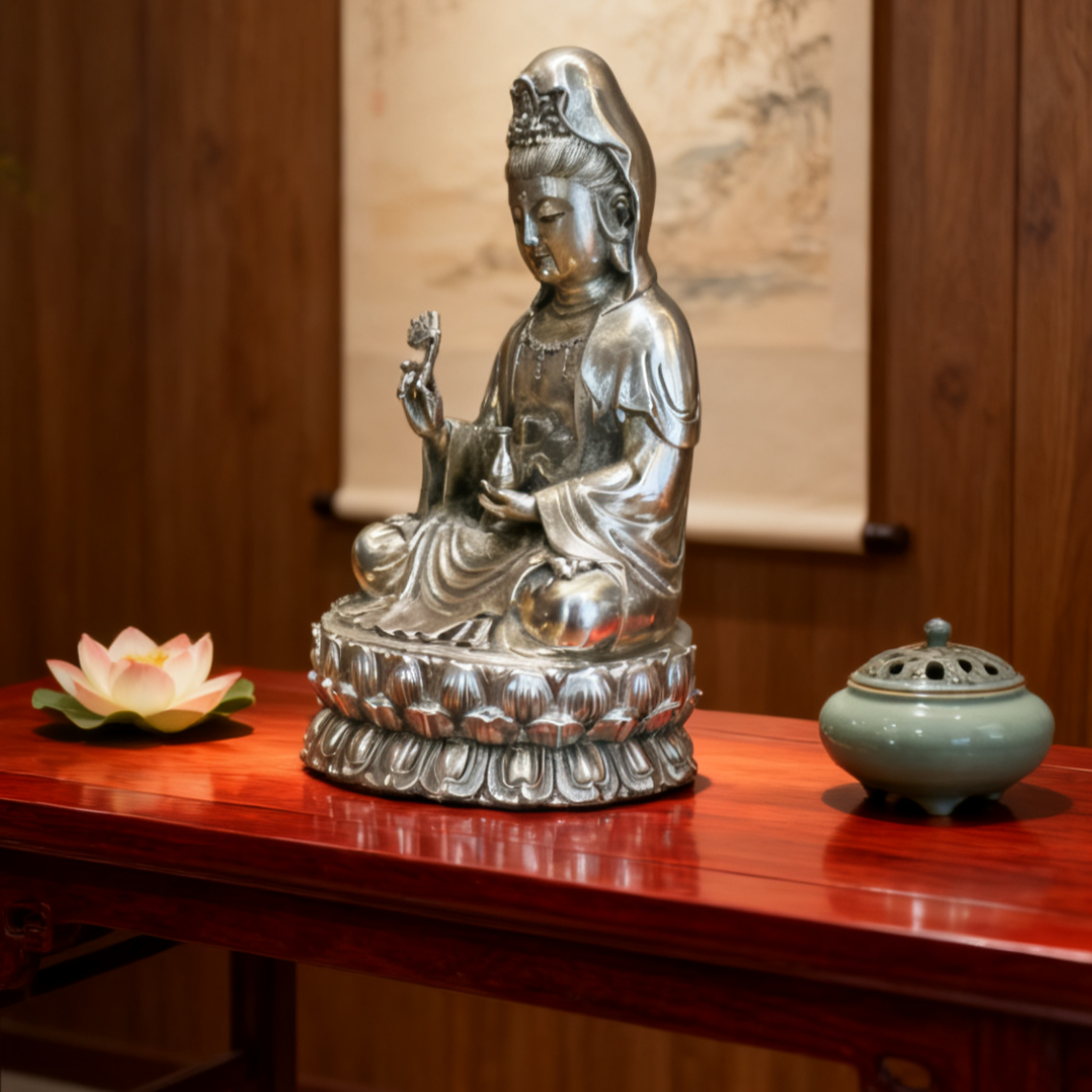 Solid Brass Kuan Yin Statue | Feng Shui Goddess of Mercy | Healing & Protection Decor