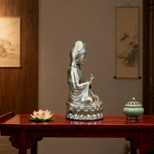 Solid Brass Kuan Yin Statue | Feng Shui Goddess of Mercy | Healing & Protection Decor