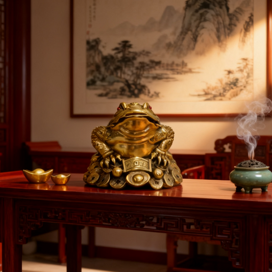 Brass Feng Shui Money Toad – Lucky Three-Legged Wealth Frog Statue (Jin Chan Figurine for Prosperity & Abundance)