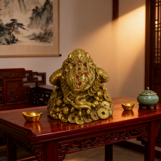 Brass Feng Shui Money Toad – Lucky Three-Legged Wealth Frog Statue (Jin Chan Figurine for Prosperity & Abundance)