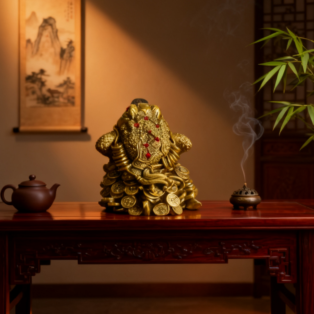Solid Brass Feng Shui Money Toad – Three-Legged Wealth Frog Statue for Prosperity (Jin Chan Figurine)