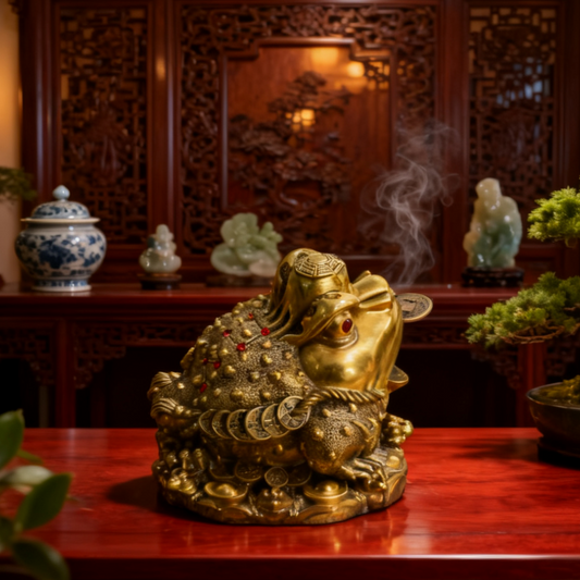 Eight Directions Feng Shui Money Toad – Brass Wealth Frog Statue for Prosperity & Abundance (Jin Chan Figurine)