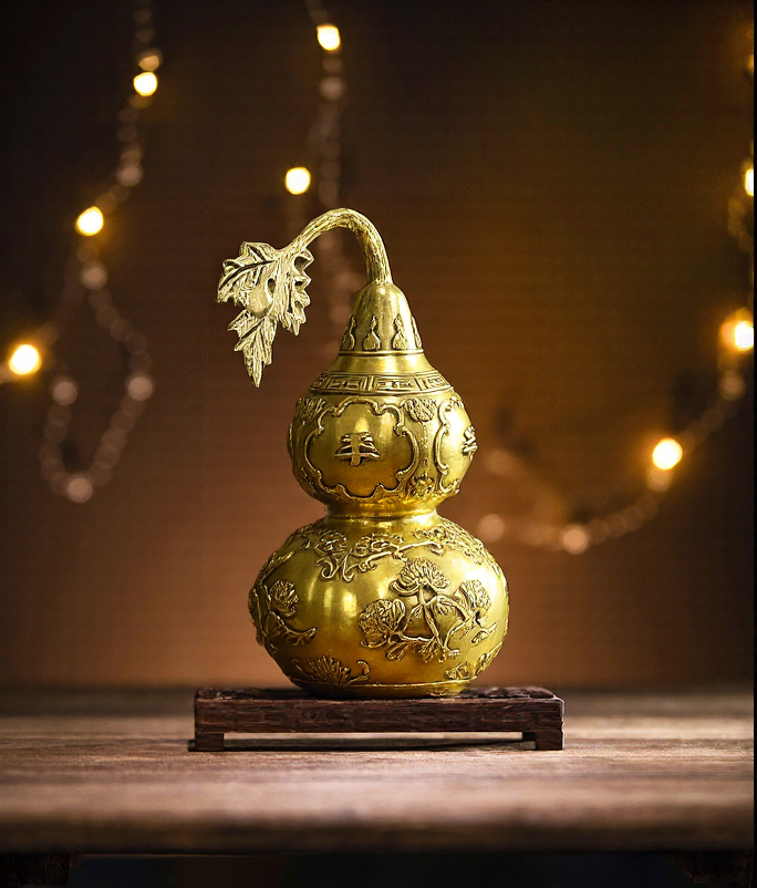 Brass Wu Lou Gourd | Feng Shui Longevity & Wellness Decor | Solid Brass Seasonal Gift