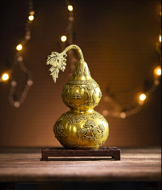 Brass Wu Lou Gourd | Feng Shui Longevity & Wellness Decor | Solid Brass Seasonal Gift