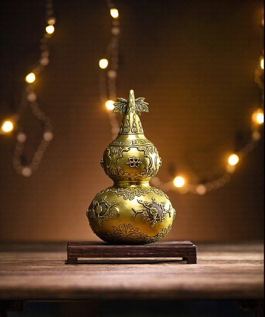 Brass Wu Lou Gourd | Feng Shui Longevity & Wellness Decor | Solid Brass Seasonal Gift