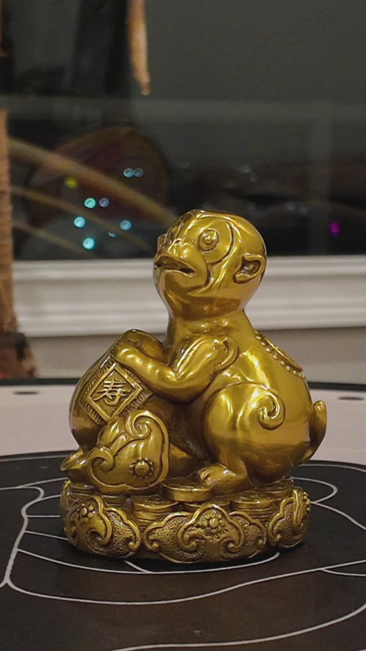 Brass Zodiac Monkey Statue – Feng Shui Cleverness & Prosperity Charm