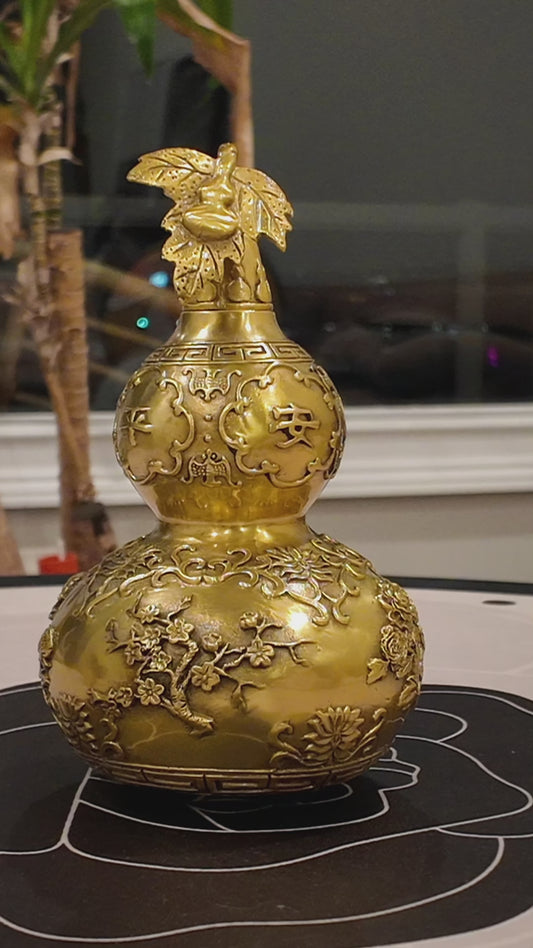Brass Wu Lou Gourd | Feng Shui Longevity & Wellness Decor | Solid Brass Seasonal Gift