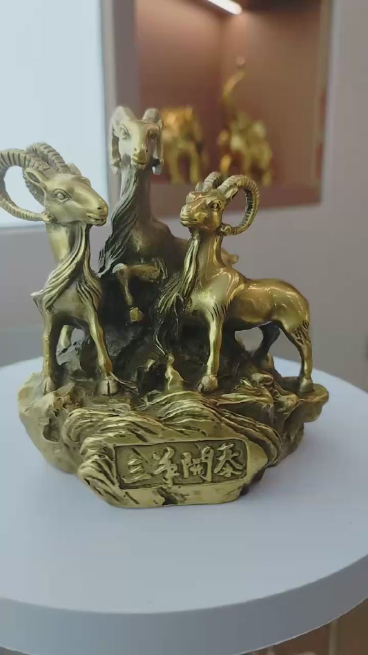 Brass Three Rams Statue – San Yang Kai Tai Feng Shui Prosperity Decor