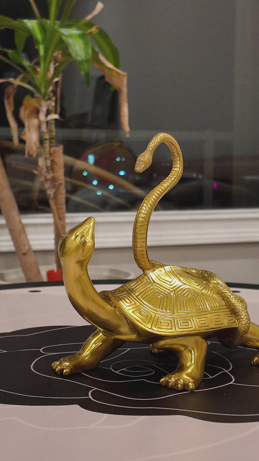 Brass Feng Shui Tortoise & Snake Statue | Wealth, Protection & Longevity | Autumn Decor & Holiday Gift