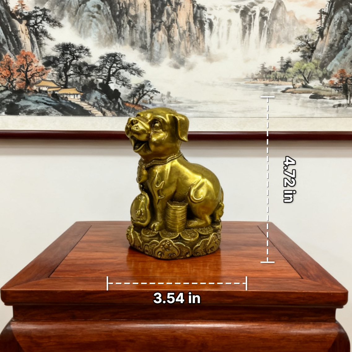Brass Zodiac Dog Statue | Feng Shui Protection Symbol with Scepter | Solid Brass Figurine & Zodiac Gift
