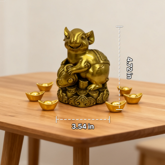 Brass Zodiac Rat Statue | Feng Shui Wealth & Wisdom Decor | Autumn Accent & Dorm Gift