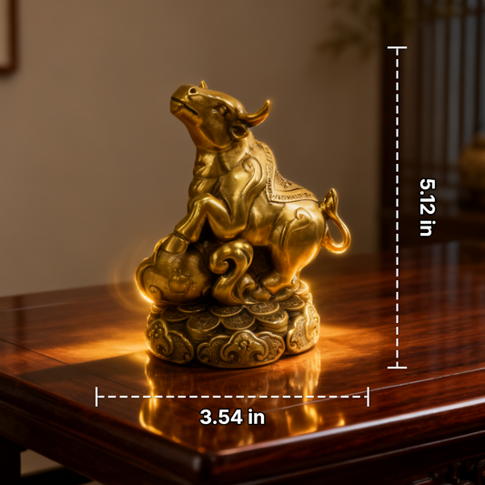 Brass Zodiac Ox Statue with Scepter – Feng Shui Symbol of Strength, Prosperity & Protection