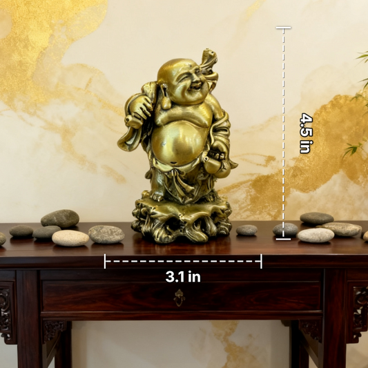 Handmade Brass Laughing Buddha Statue | Feng Shui Wealth & Prosperity Charm | Solid Brass Home Decor & Gift