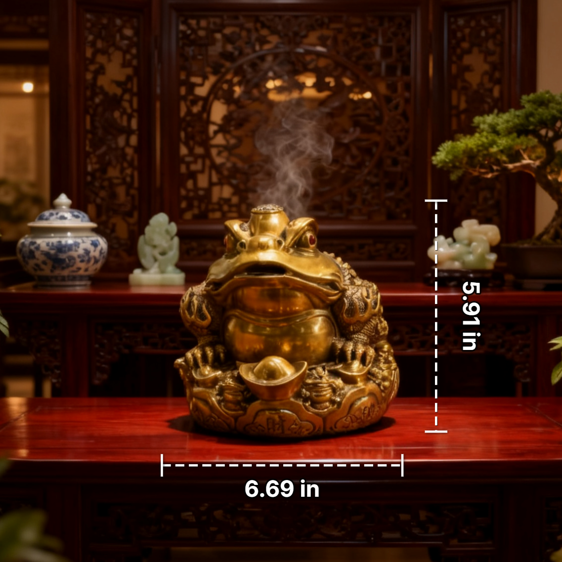 Eight Directions Feng Shui Money Toad – Brass Wealth Frog Statue for Prosperity & Abundance (Jin Chan Figurine)