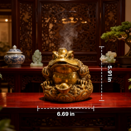 Eight Directions Feng Shui Money Toad – Brass Wealth Frog Statue for Prosperity & Abundance (Jin Chan Figurine)