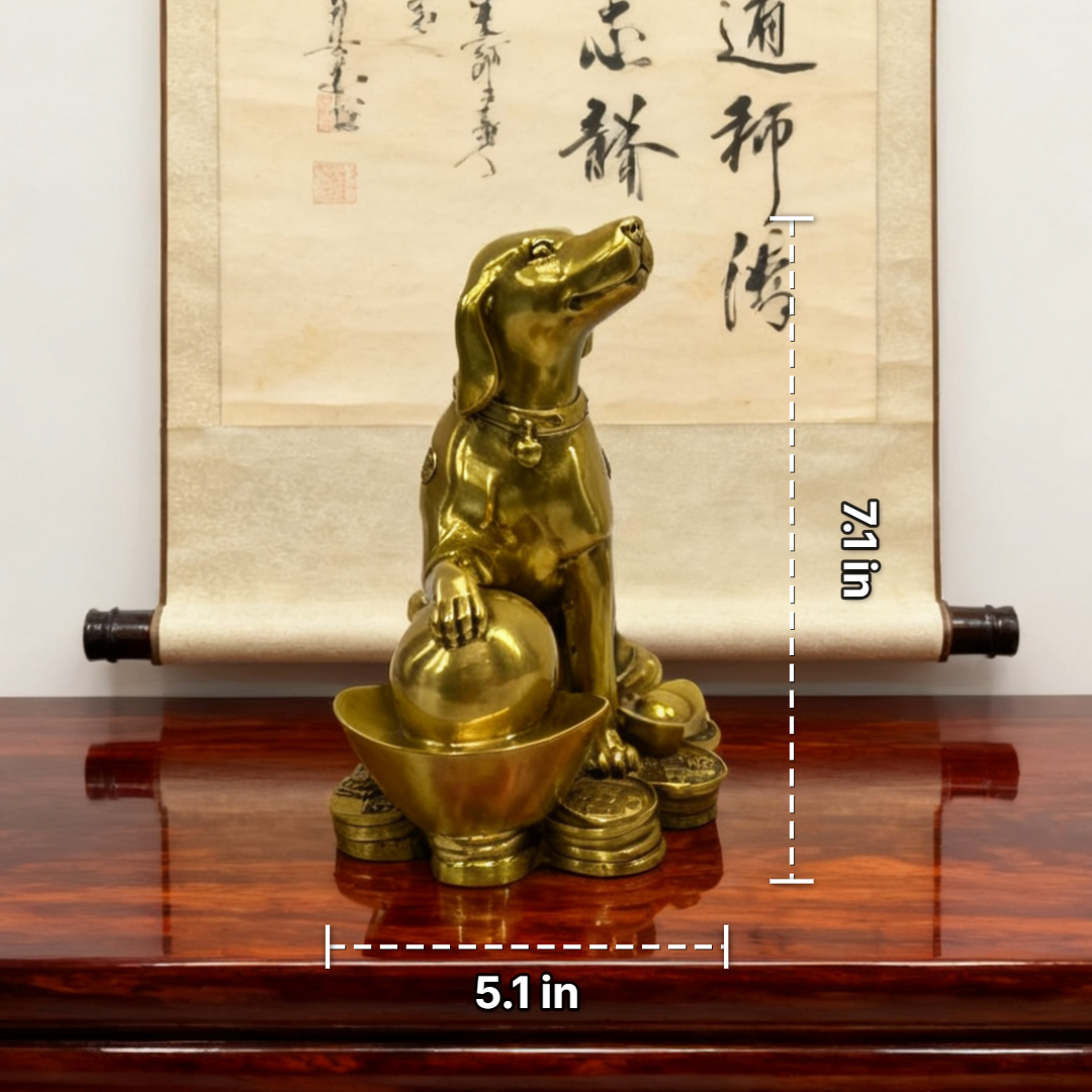 Brass Feng Shui Dog Statue – Chinese Zodiac Symbol of Loyalty, Protection & Abundance