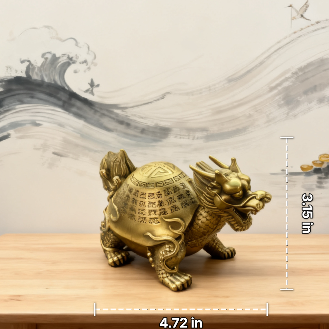 Brass Dragon Turtle Statue – Feng Shui Protection, Longevity & Prosperity Symbol | Spiritual Home Decor Gift