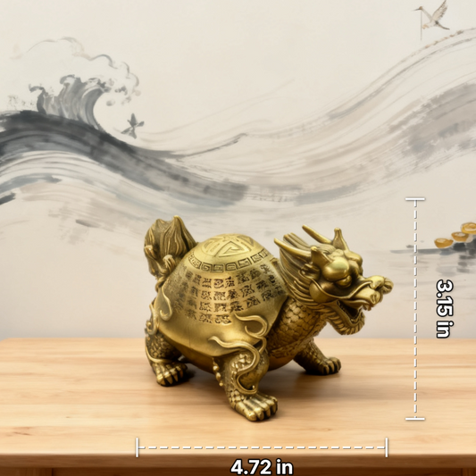Brass Dragon Turtle Statue – Feng Shui Protection, Longevity & Prosperity Symbol | Spiritual Home Decor Gift