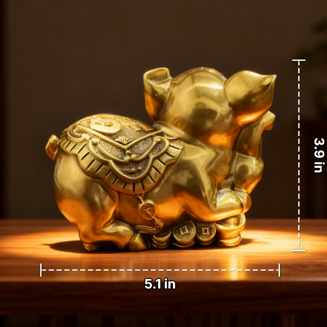 Brass Feng Shui Pig Statue | Lucky Wealth & Prosperity Symbol | Solid Brass Zodiac Figurine