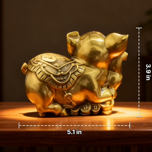 Brass Feng Shui Pig Statue | Lucky Wealth & Prosperity Symbol | Solid Brass Zodiac Figurine