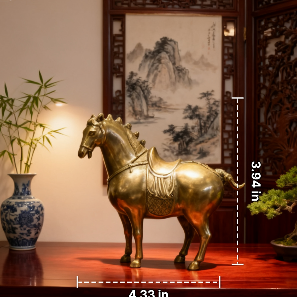Solid Brass Horse Figurine | Tang Dynasty Inspired Feng Shui Decor | Autumn & Dorm Accent Gift