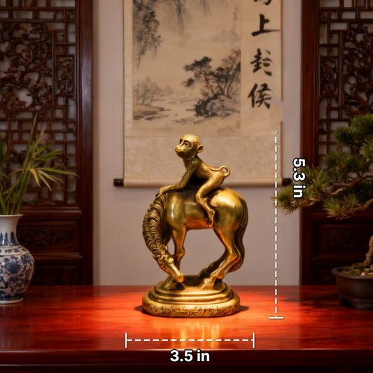 Brass Feng Shui Monkey on Horse Figurine | Symbol of Success & Prosperity | Fall Desk Decor & Holiday Gift