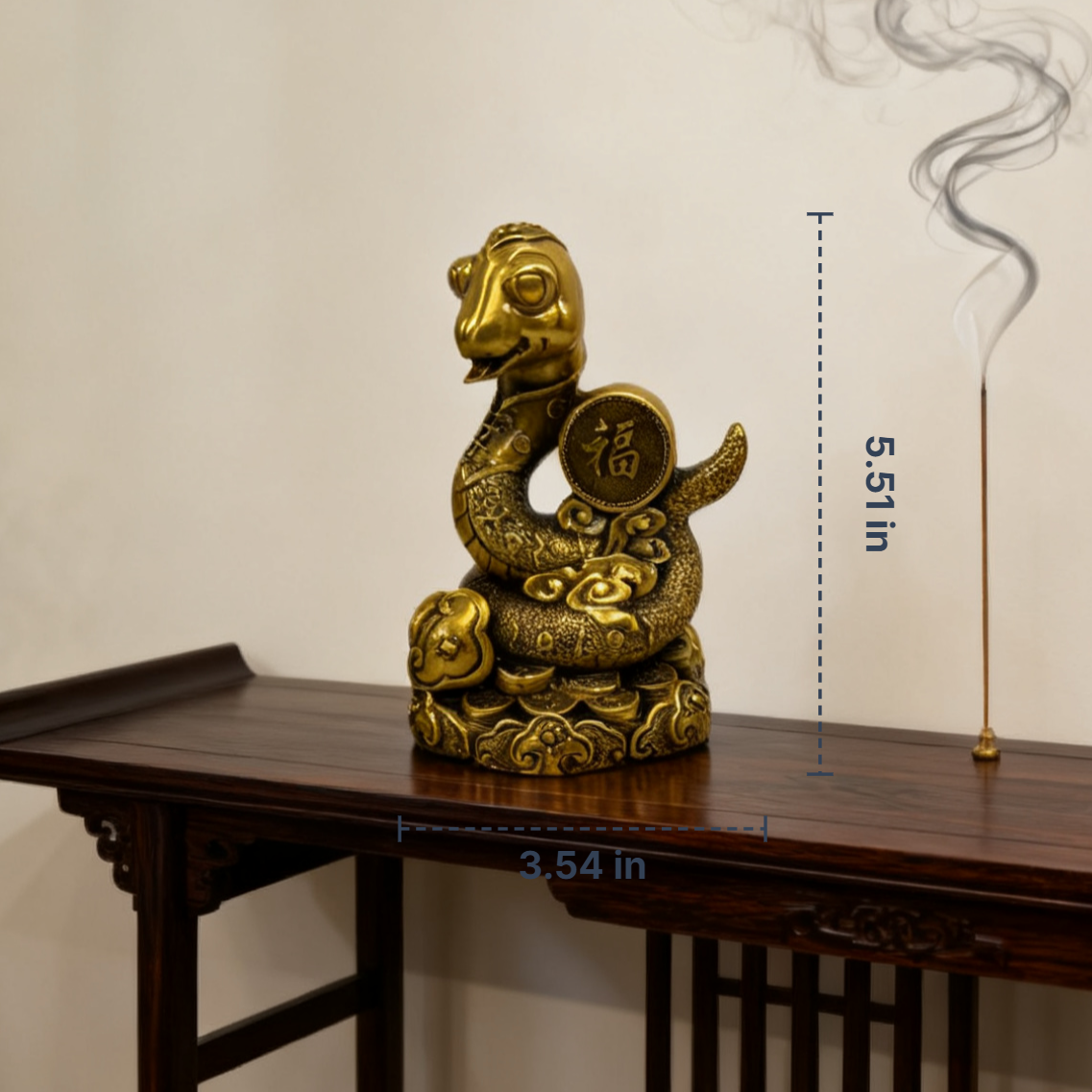 Brass Zodiac Snake Statue | Feng Shui Wisdom & Protection Symbol | Solid Brass Figurine for Autumn Decor & Holiday Gift